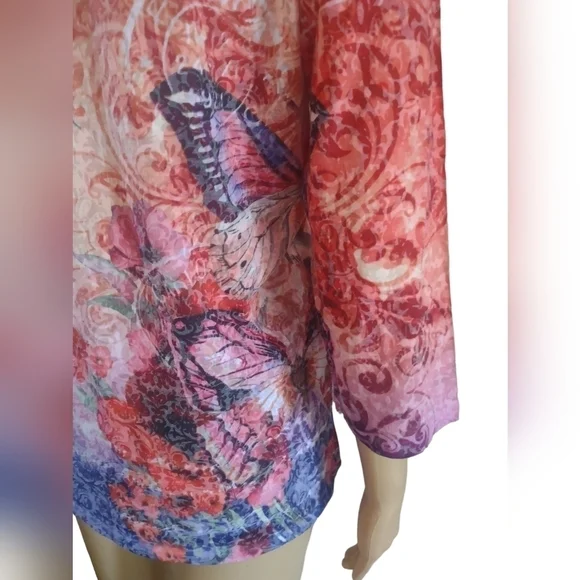 Christopher & banks women's floral and butterfly long sleeve blouse shirt small - Picture 6 of 10